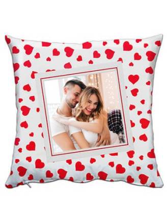 Poduszka satynowa ze zdjęciem - ramka serca