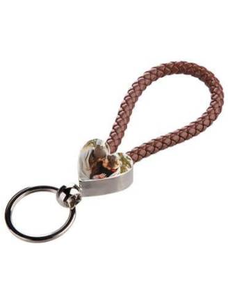 Brelok pleciony serce - brązowy