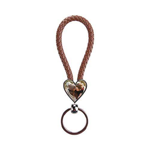 Brelok pleciony serce - brązowy