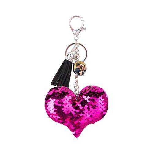Brelok cekinowy - ciemnoróżowe serce