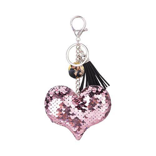Brelok cekinowy - różowe serce